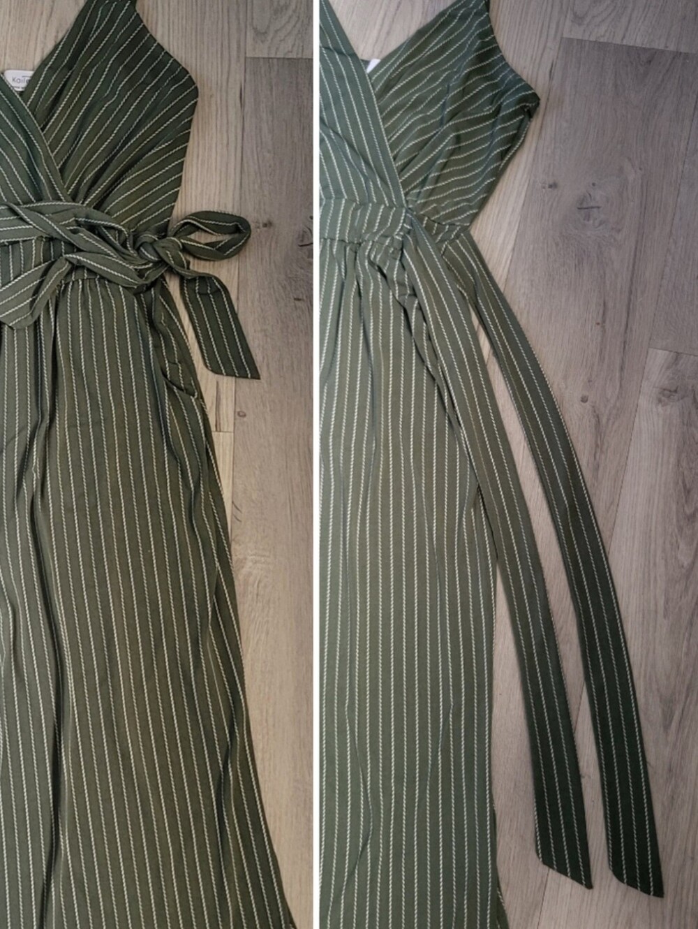 Kaileigh Rica Knit Crop Jumpsuit Olive Stripe V-Neck, Wide-Leg Sleeveless, Small - Picture 12 of 16